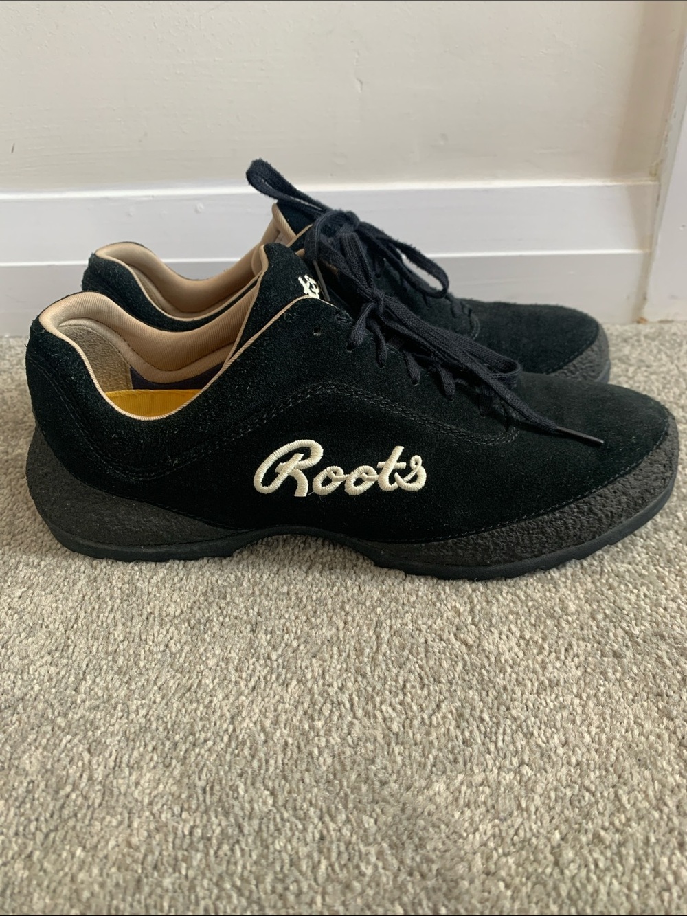 Roots Black Suede/Leather Athletic Sneakers with Cream Logo
